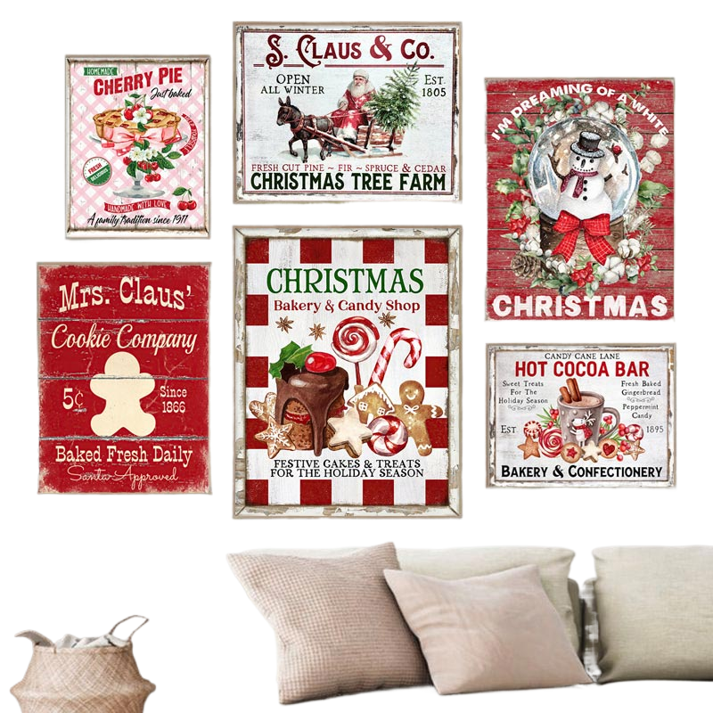 Christmas Wall Art Print Hot Chocolate Candyland Express Gingerbread Bakery Sign Poster Vintage Canvas Painting Kitchen Decor acacuss