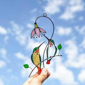 1Pc Metal Stained Glass Handicraft Garden Window Balcony Hummingbird Yard Home Wall Hanging Bird Ornament Door Decor Supplies acacuss