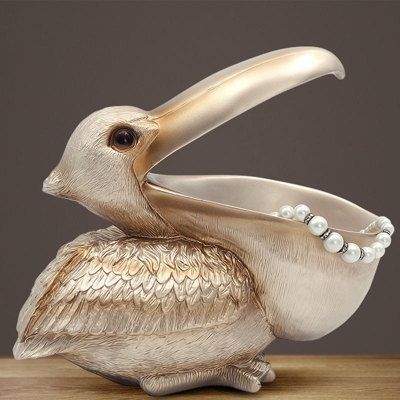 European Resin Cormorant Big Mouth Bird Crafts Home Furnishings Decoration Rose Gold Home Decor Box Jewelry Case Ornaments acacuss