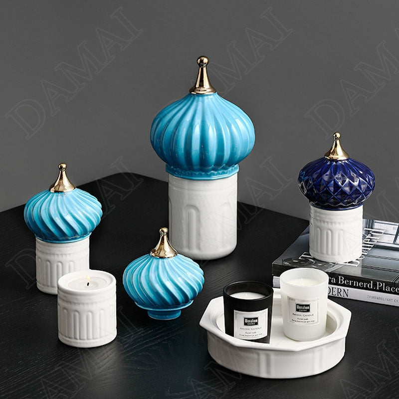 European Style Ceramics Storage Jar Living Room Castle Jewelry Jars Bedroom Cosmetic Container Painted Home Decoration Organizer acacuss