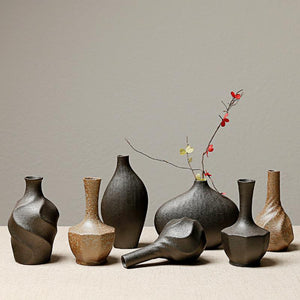 European-style stoneware flower ceramic vase Chinese and Japanese ceramic small vase retro flower pottery ornaments acacuss