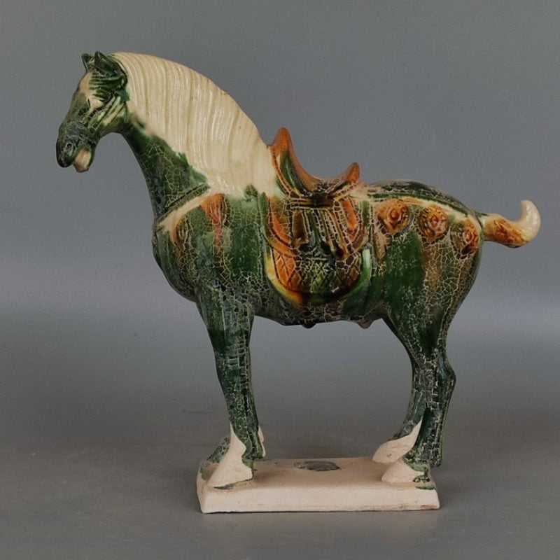 Excavated From the Imitation Museum Home Decor Tang Sancai Green Glazed War Horse Antique Porcelain Antiques Antiques Room acacuss