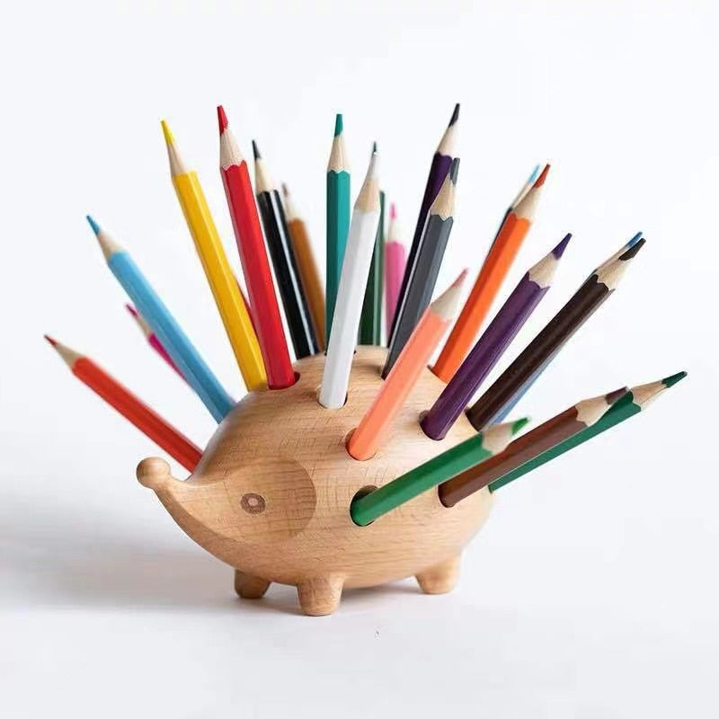 Fashion creative decor Office appliances Pen holder Solid wood hedgehog home souvenir gift for friends acacuss