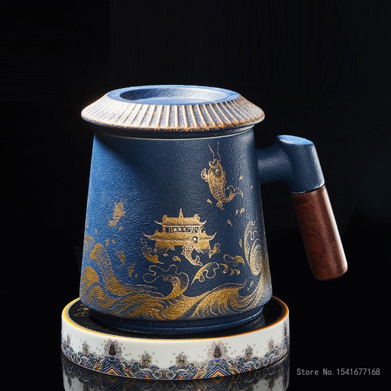 Fish Leaping Dragon Gate Mug Ceramic Tea Cup Personalized Filter Tea Cup with Lid Tea Separation Cup Flower Tea Cup Office Cup acacuss