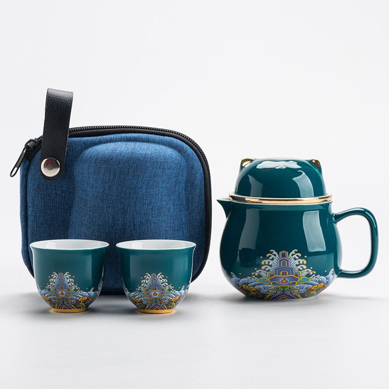 ACACUSS Ceramic Portable Travel Tea Set I Gift packed  I Travel Tea Set Ceramics I Forbidden City Cat Cup With Lid Ceramic Female Tea - ACACUSS