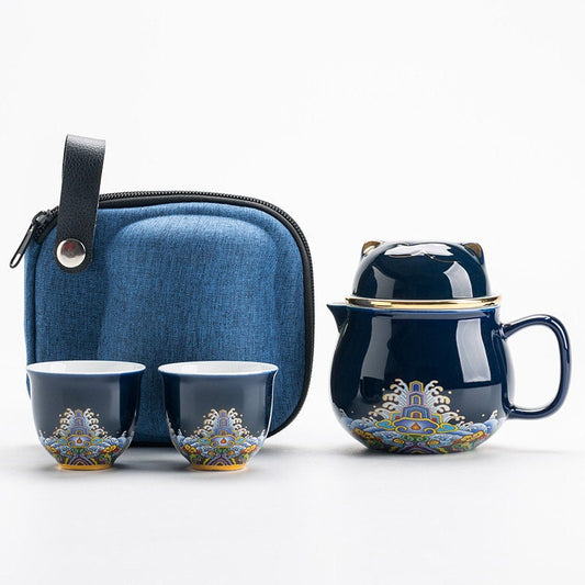 ACACUSS Ceramic Portable Travel Tea Set I Gift packed  I Travel Tea Set Ceramics I Forbidden City Cat Cup With Lid Ceramic Female Tea - ACACUSS