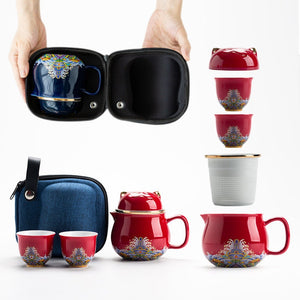 ACACUSS Ceramic Portable Travel Tea Set I Gift packed  I Travel Tea Set Ceramics I Forbidden City Cat Cup With Lid Ceramic Female Tea - ACACUSS