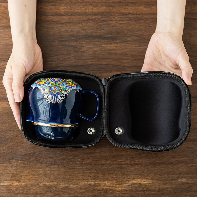 ACACUSS Ceramic Portable Travel Tea Set I Gift packed  I Travel Tea Set Ceramics I Forbidden City Cat Cup With Lid Ceramic Female Tea - ACACUSS