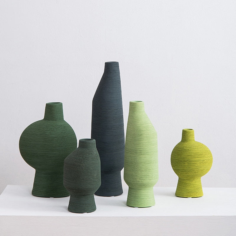 Forest Color Brushed Ceramic Vase Gradient Green Living Bedroom Porch Desktop Room Flower Arrangement Creative Designer Vase acacuss