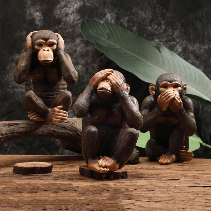 Funny Resin Ape Sculpture Abstract Animal Statue NOT SEE NOT LISTEN NOT SAY MONKEY Living Room Home Decoration Accessories acacuss