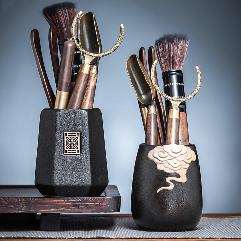 GIANXI Tea Ceremony Six Gentlemen Set Tea knife Tea Needle Chaze Kung Fu Ceramic Tea Set Accessories Wooden Tea Making Tools acacuss