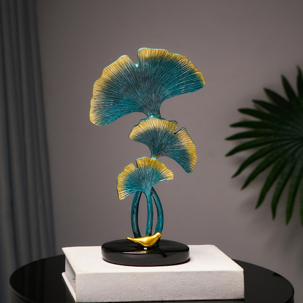 Ginkgo Leaf Statue Simple Living Room Decoration Home Metal Crafts Modern Plant Sculpture Aesthetic Room Ornaments Shelf Decor acacuss