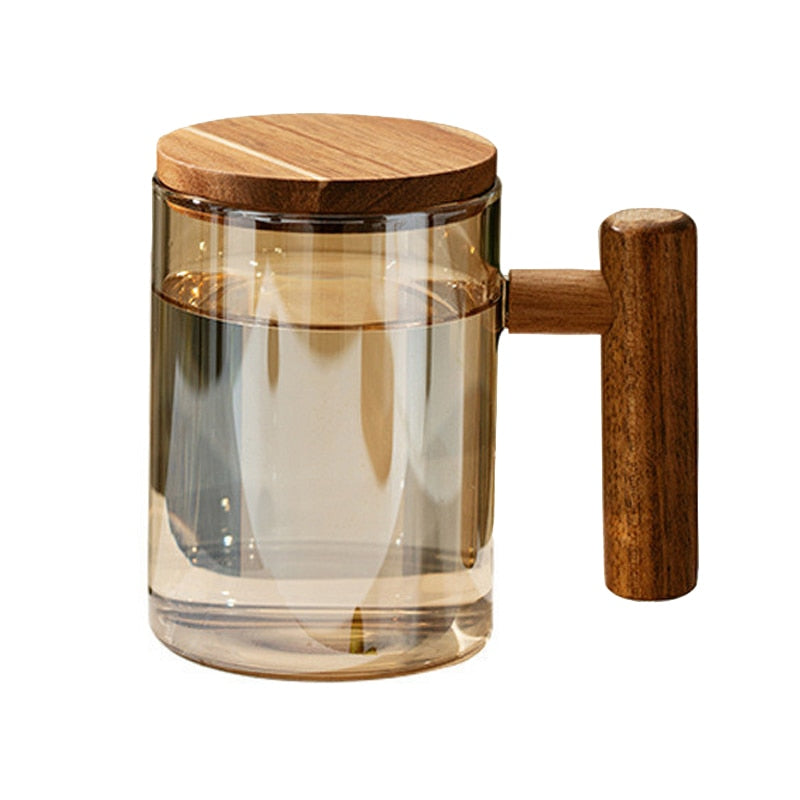 Glass Teacup with Infuser and Lid, Glass Tea Mug, Big Tea Cup with Wood Handle for Loose Leaf Tea acacuss