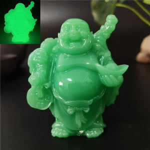 Glowing Chinese Money Laughing Buddha Statue Sculpture Man-made Jade Stone Home Decoration Maitreya Buddha Statues Figurines acacuss
