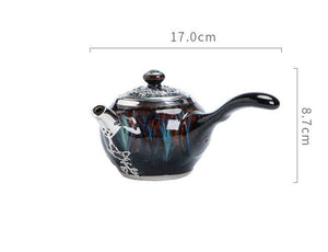 Gold inlaid jade hand-inlaid gold side handle pot Kung Fu tea set teapot tea cup Jianzhan tea single pot household high-end teapot - acacuss