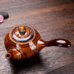 Gold inlaid jade hand-inlaid gold side handle pot Kung Fu tea set teapot tea cup Jianzhan tea single pot household high-end teapot - acacuss