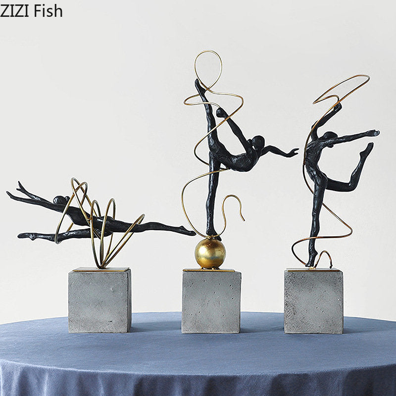 Gold-plated Ribbon Gymnast Athletes Figures Statue Room Aesthetics Ornaments Desk Decoration Abstract Character Resin Sculpture acacuss