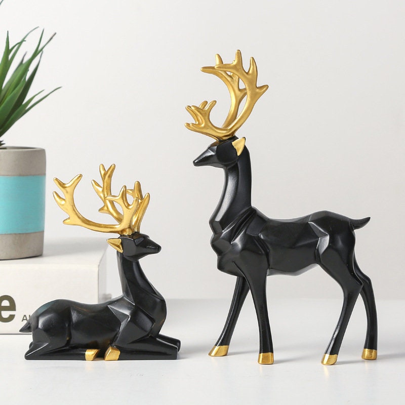 Golden Deer figurine Animal Statue Sculpture Living Room Decoration  - Golden deer For Home Decor, Housewarming Gift - ACACUSS