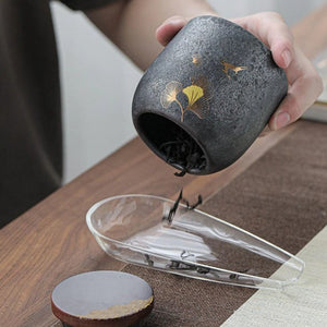 ACACUSS Stoneware Tea Caddy Ceramic Pot | Japanese Ceramic Tea Container Cans Canister | Retro Stoneware| Tea Ceremony Accessories - ACACUSS