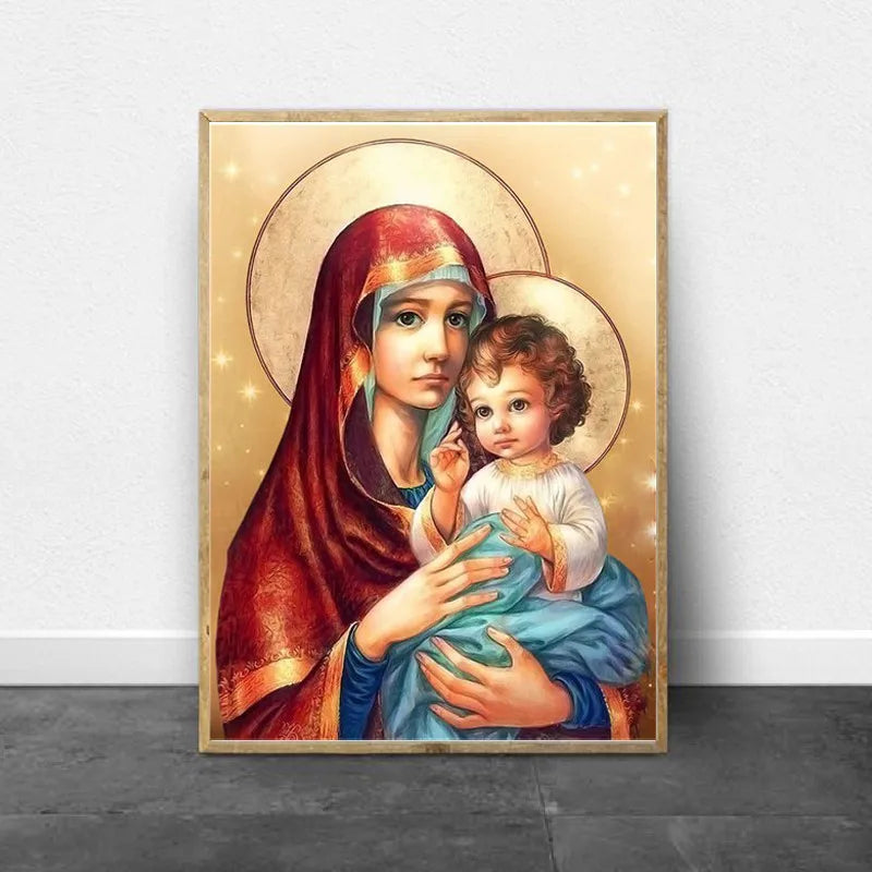 Retro Icon Virgin Mary And Jesus Wall Decor Canvas Poster Religion Picture For Living Room Home Decor Aesthetic Painting