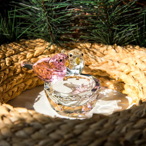 Handmade Crystal Birds on A Bowl Figurines Collection Art Glass