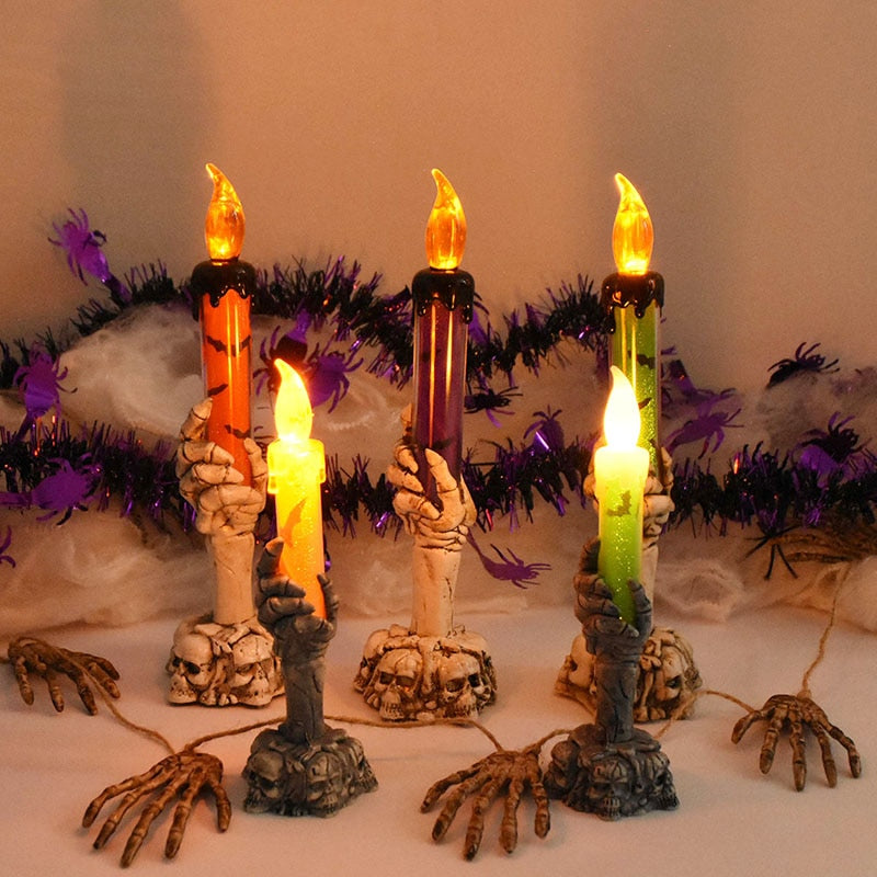 Halloween LED Skeleton Holding Candle Light Party Haunted House Bar Home Decor Horror Props Lantern Halloween Decor acacuss