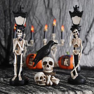 Halloween Resin Glow Skeleton Crow Street Lamp for Home Table Haunted House Bar Horror Props Halloween Party Decoration Supplies acacuss