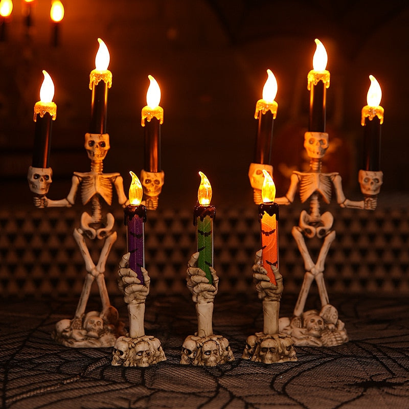 Halloween Skull Led Candle Light Ghost Hand Candlestick Battery LED Light Flameless Light Horror Props Halloween Party Bar Decor acacuss