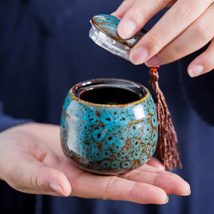 Hand-painted Ceramics Tea Storage Tank | Memorial Container Pet Ashes Casket | Japanese Ceramic Tea Container Cans Canister | Tea Ceremony - acacuss