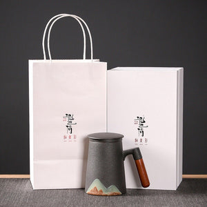 Hand-painted Mug Wooden Handle  Tea Cup With Lid Filter 480ml - acacuss