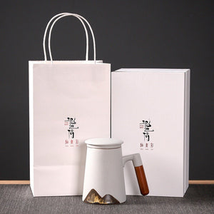 Hand-painted Mug Wooden Handle  Tea Cup With Lid Filter 480ml - acacuss