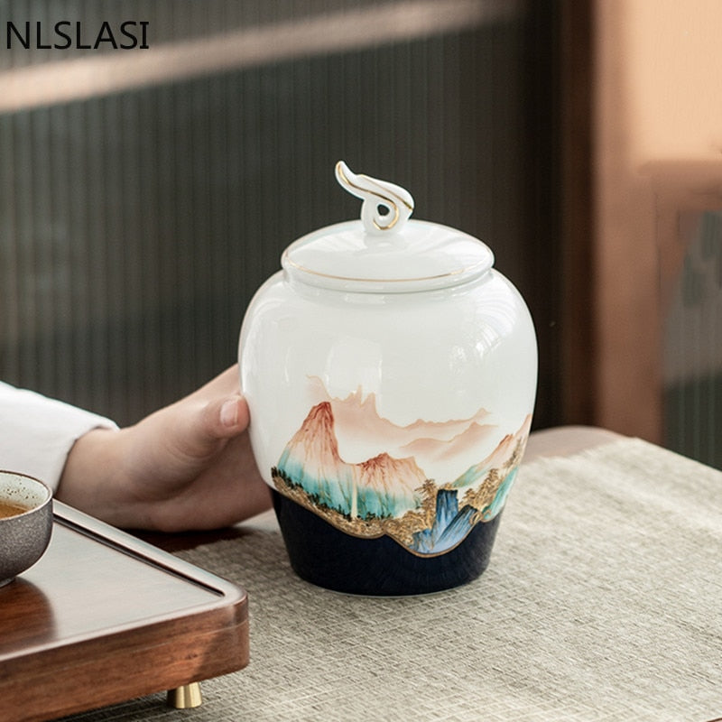 Hand-painted Sealed Ceramics Tea Caddy Household Dried Fruit Snacks Storage Tank Travel Tea Boxes Oolong Tieguanyin Containers acacuss