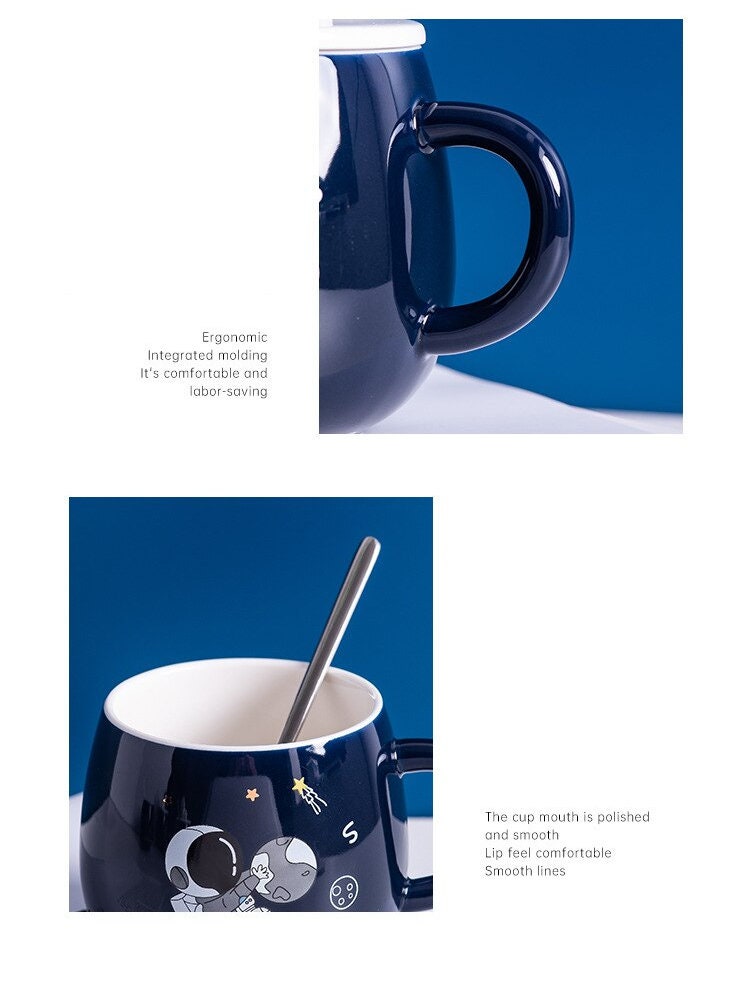 ACACUSS Handmade Astronaut Large MUG  for men with Lid For Coffee and Tea 450 Ml - ACACUSS