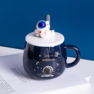 ACACUSS Handmade Astronaut Large MUG  for men with Lid For Coffee and Tea 450 Ml - ACACUSS