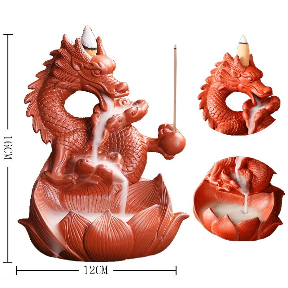Handmade Dragon Ceramic   Waterfall Backflow Smoke Incense Burner Living Room Decor Incense Holder Feng Shui Decoration - acacuss