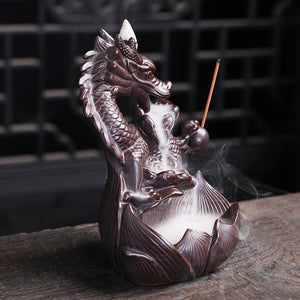 Handmade Dragon Ceramic   Waterfall Backflow Smoke Incense Burner Living Room Decor Incense Holder Feng Shui Decoration - acacuss