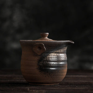 Handmade Retro Teapot With Wood-Fired Lidding Bowl, Ceramic Kung Fu Pu'Er Single Pot Tea Maker - acacuss