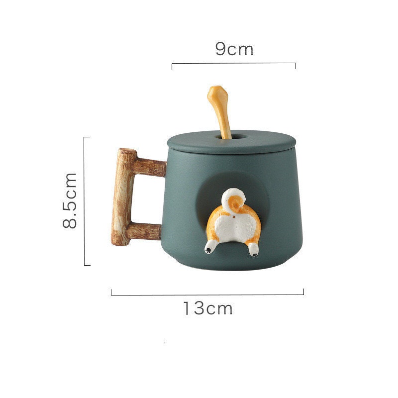 ACACUSS Handmade Shiba Inu Dog Lovers Large MUG For Coffee and Tea - Ceramic Personality Cute Shiba inu Mug With lid and spoon - ACACUSS
