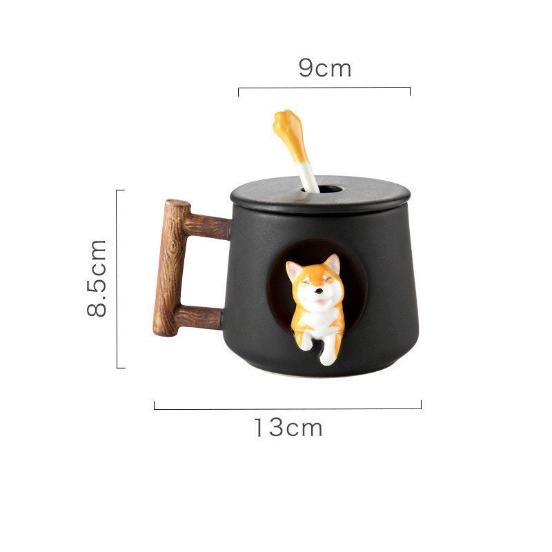 ACACUSS Handmade Shiba Inu Dog Lovers Large MUG For Coffee and Tea - Ceramic Personality Cute Shiba inu Mug With lid and spoon - ACACUSS