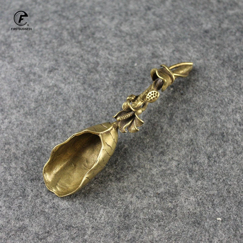ACACUSS Handmade Tea spoon Pure brass lotus leaf tea shovel | Tea Ceremony Accessories | Vintage Tea Shovel - ACACUSS