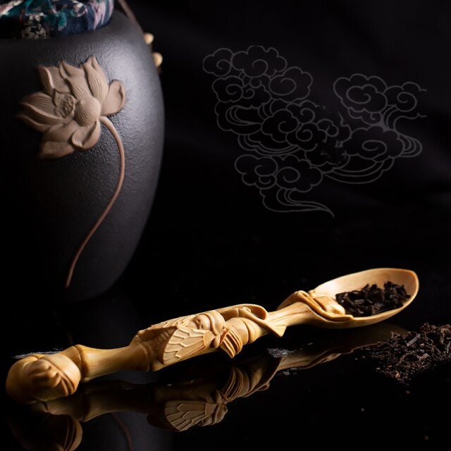 Handmaid Boxwood Carving Crafts Chinese Zen Tea Spoon - ACACUSS