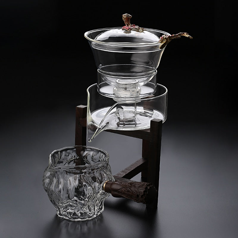 Heat-resistant glass tea set magnetic water diversion rotating cover bowl semi-automatic tea maker lazy teapot Kungfu tea set acacuss