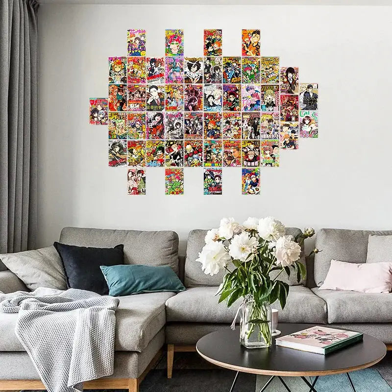50Pcs Anime Magazine Poster Covers Aesthetic Wall Collage Kit Art Card Decoration for Manga Bright Color Dorm Bedroom Livingroom