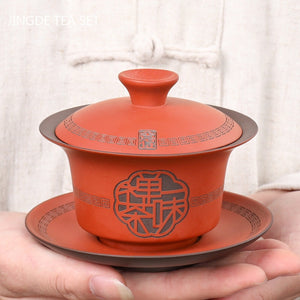 High Quality Purple Clay Gaiwan Teaset Handmade Portable Tea Maker Chinese Tradition Tea Bowl Teaware Teacup and Saucer Set acacuss