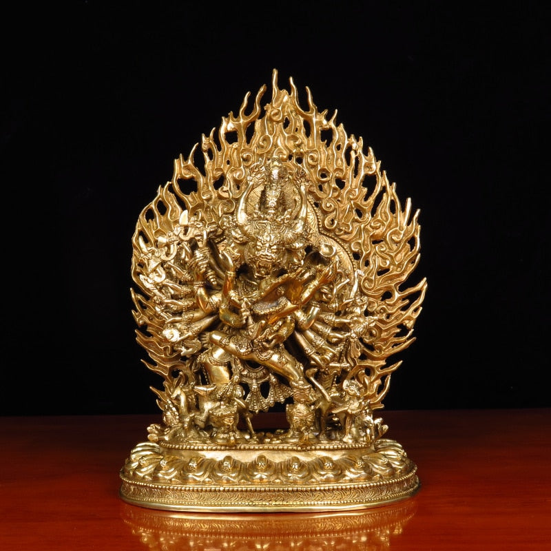 Home Gift Chinese Style Crafts Decoration Pure Copper Yamantaka Buddha Statue Home Serving acacuss