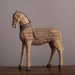 Horse Resin Statue Rattan Weaving Pattern Simulation Animal Modern Art Decoration Study Tv Cabinet Wine Cabinet Sculpture Craft acacuss
