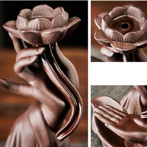 Incense burner holder Led Lamp BackFlow Incense Porch  Decoration Ceramic Lamp Ring Bergamot Lotus Heart - acacuss