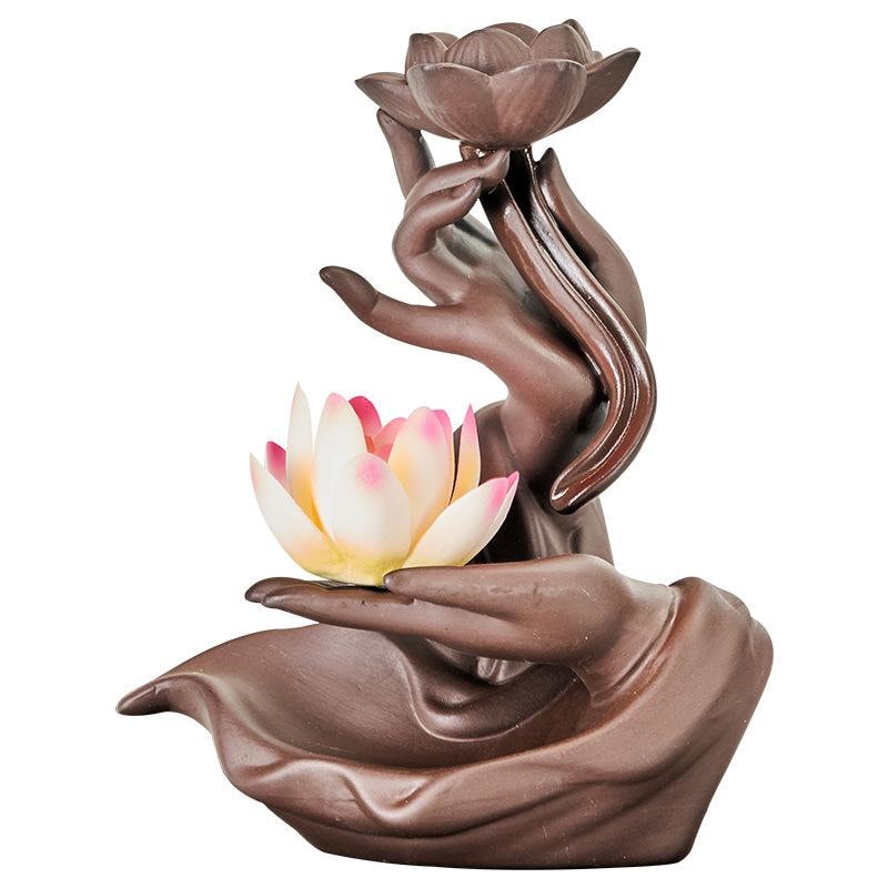ACACUSS Ceramic Lotus Incense Burner Led Lamp BackFlow Incense Porch  Decoration Ceramic Lamp Ring Bergamot Lotus Heart - ACACUSS