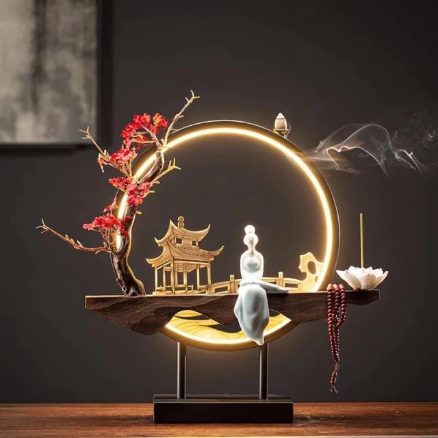 Waterfall Backflow Incense Burner Ladies Buddha Home Decoration Elk - Incense Stick Holder Buddha Decoration Ceramic Burner Handmade Flower - ACACUSS