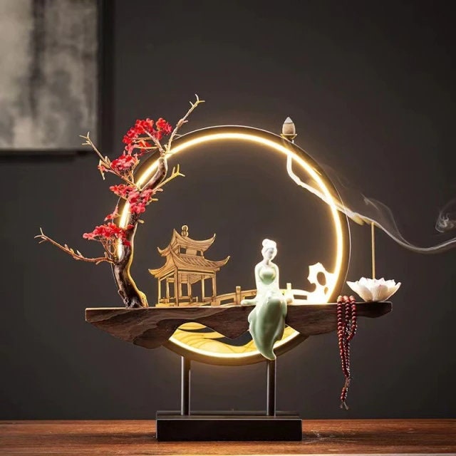Waterfall Backflow Incense Burner Ladies Buddha Home Decoration Elk - Incense Stick Holder Buddha Decoration Ceramic Burner Handmade Flower - ACACUSS